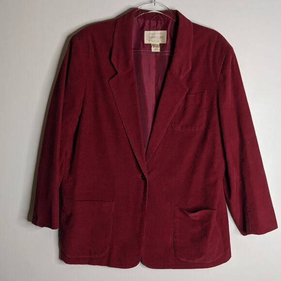 Vintage Jackets & Blazers - Vintage 80's Townhouse Corduroy Blazer Unstructured One Button Raspberry Pink